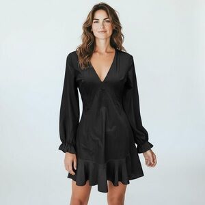 SHEIN Long Sleeve Black Ruffle Dress | V Neck Flounce